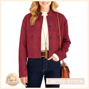 Faux Suede Cropped Jacket Lightweight Aviator Bomber Outerwear